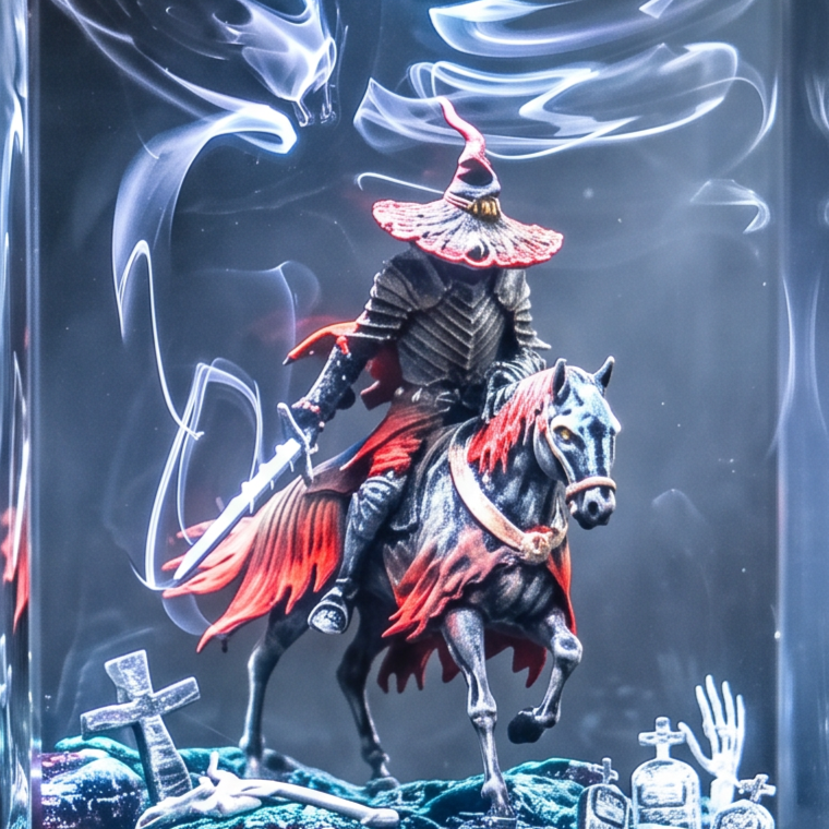 Headless Horseman Resin Lamp V3 - Halloween figurine with a horse and sword, perfect for spooky decor.