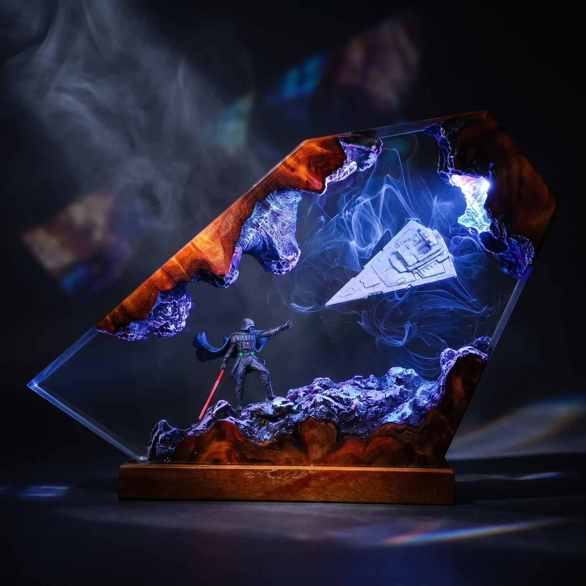 Galactic Warlord Resin Lamp V3 - Star War illuminating a dramatic figure and spaceship design with vibrant colors.