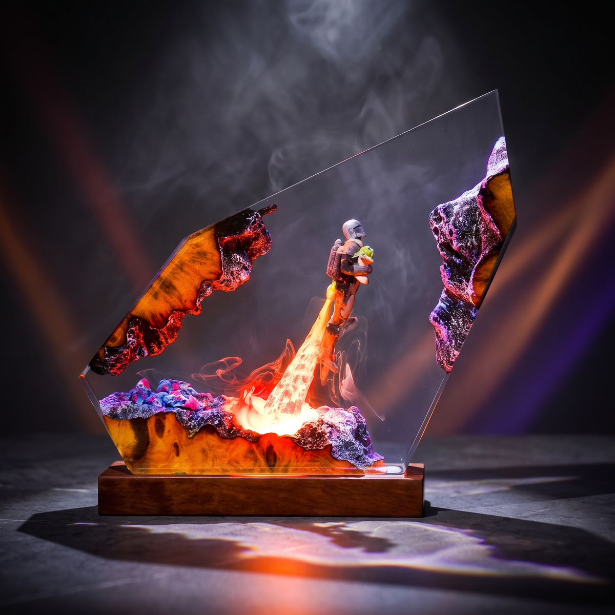 Beskar Bounty Hunter Resin Lamp | Warm LED Light StarWar | Lumiverse Resin