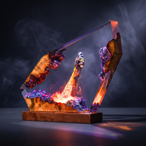 Beskar Bounty Hunter Resin Lamp | Warm LED Light StarWar | Lumiverse Resin