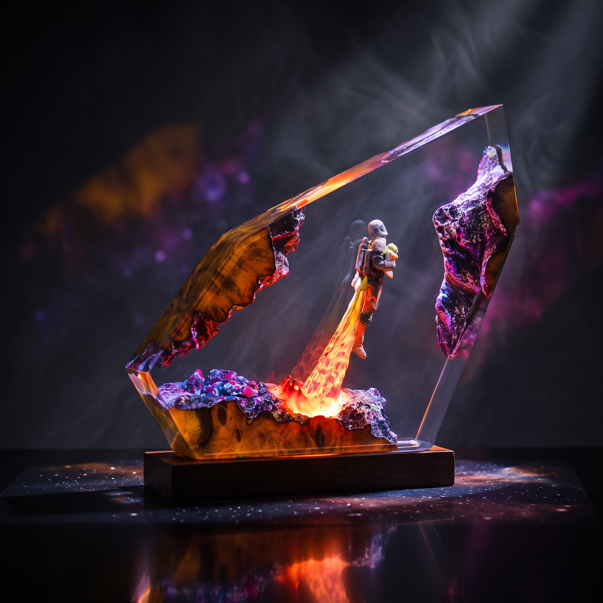 Beskar Bounty Hunter Resin Lamp | Warm LED Light StarWar | Lumiverse Resin