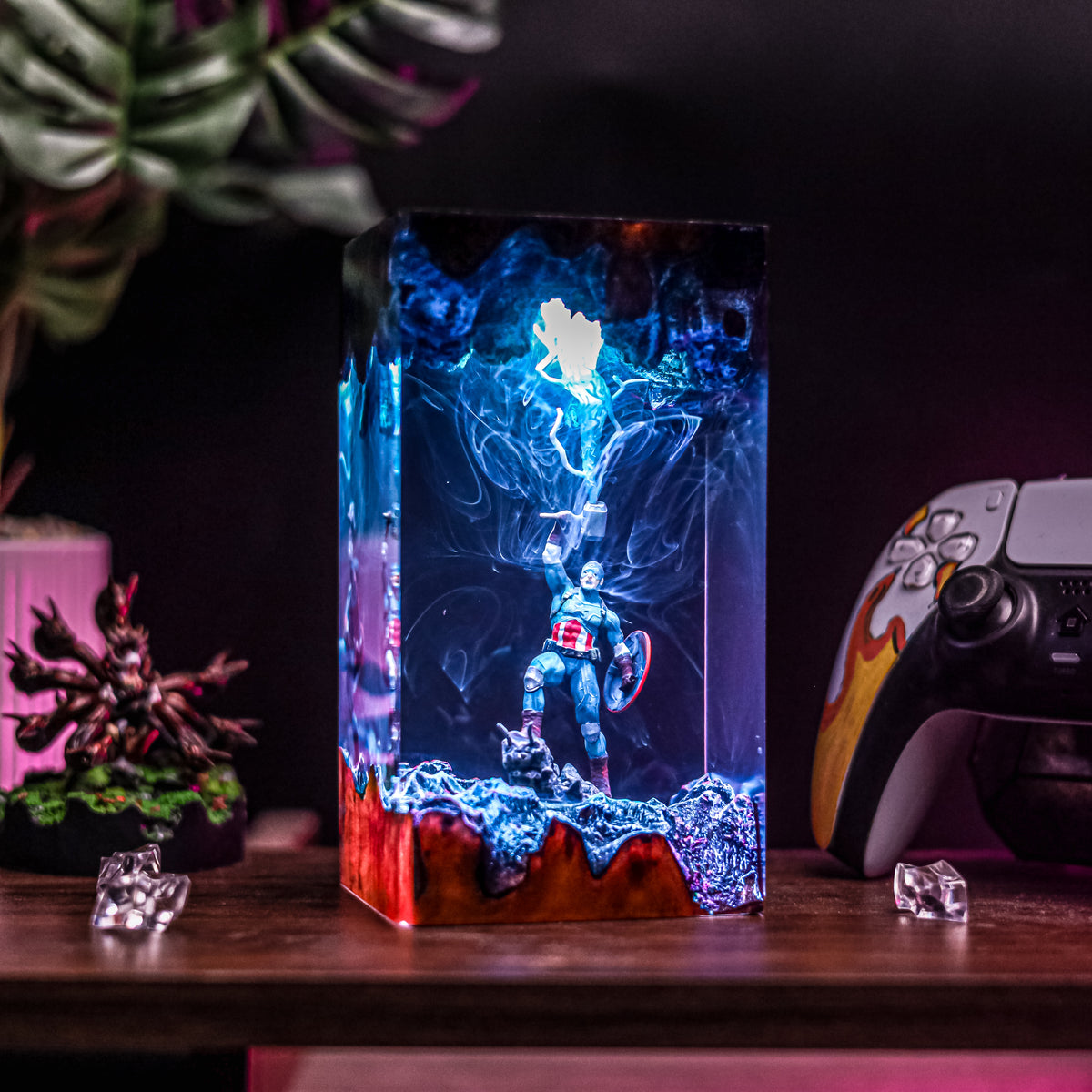 Captain America Resin Lamp | Handmade MarvelComics LED | Lumiverse Resin