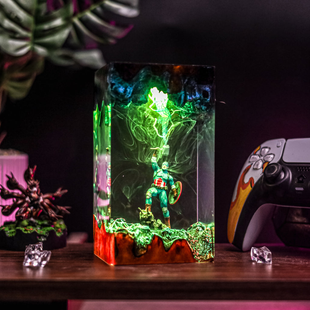 Captain America Resin Lamp | Handmade MarvelComics LED | Lumiverse Resin