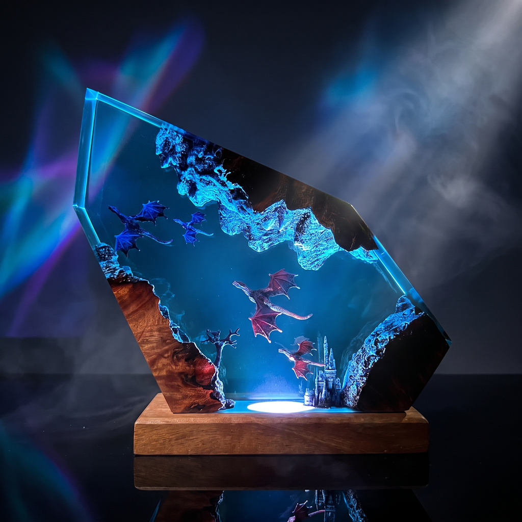 Fantasy Dragon Resin Lamp | Handmade Dragon LED | Lumiverse Resin