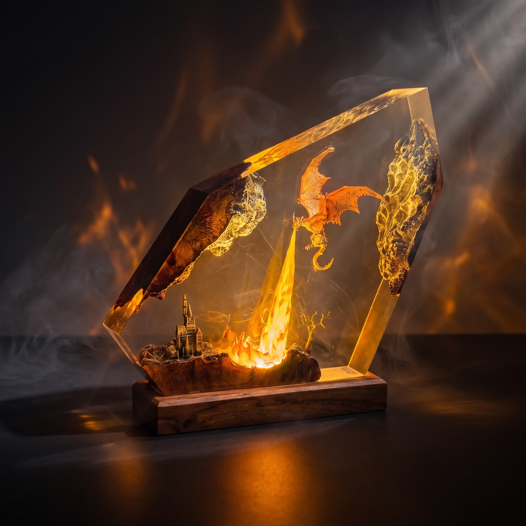 Fire Dragon Resin Lamp | Dragon Gift | Lumiverse Resin