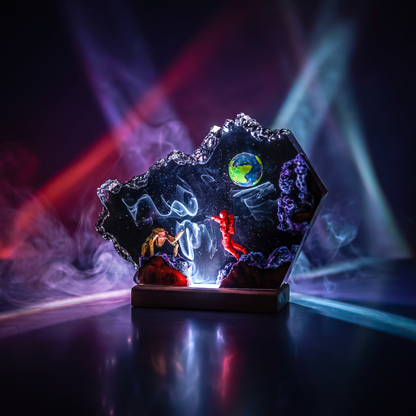 Rocky Resin Lamp V2 - Project Hail Mary featuring a galaxy theme with figures and glowing elements.