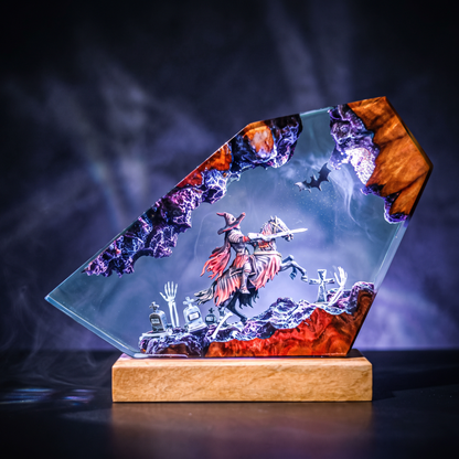 Headless HorseMan Resin Lamp V2 - Halloween, illuminated decor featuring a spooky horseman figure.