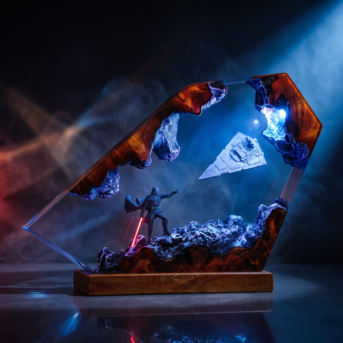 Galactic Warlord Resin Lamp V3 - Star War with a dramatic scene featuring a figure and starship in glowing resin.