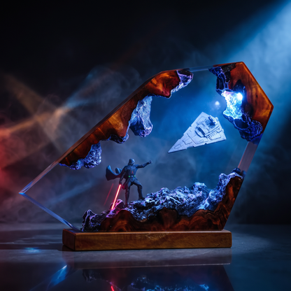 Galactic Warlord Resin Lamp V3 - Star War with a dramatic scene featuring a figure and starship in glowing resin.