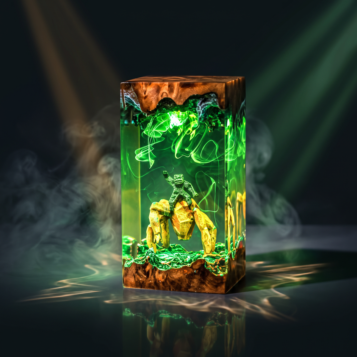 Rocky V1 Resin Lamp  - Project Hail Mary illuminating with vibrant green and golden hues.