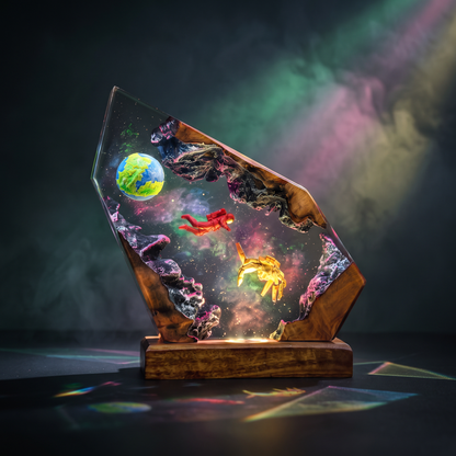 Rocky Resin Lamp V3 - Project Hail Mary featuring astronauts and planet Earth in a vibrant cosmic setting.