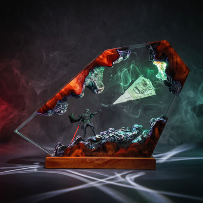 Galactic Warlord Resin Lamp V3 - Star War featuring a dramatic dark theme with a galaxy backdrop and intricate designs.