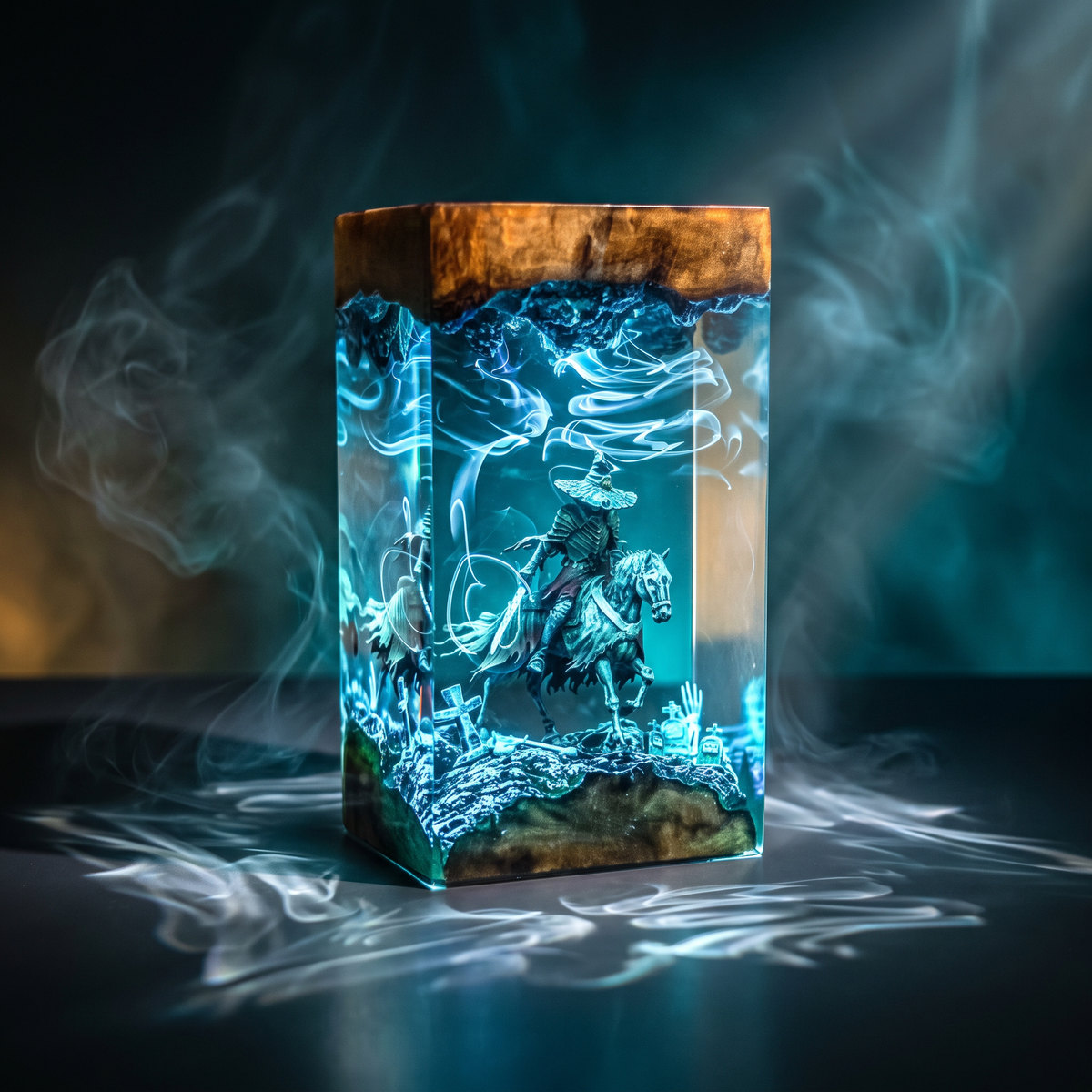 Headless Horseman Resin Lamp V3 - Halloween features a dramatic design with glowing details and a spooky aesthetic.