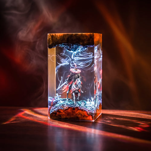 Headless Horseman Resin Lamp V3  - Halloween glowing lamp with intricate horse and ghostly effects.