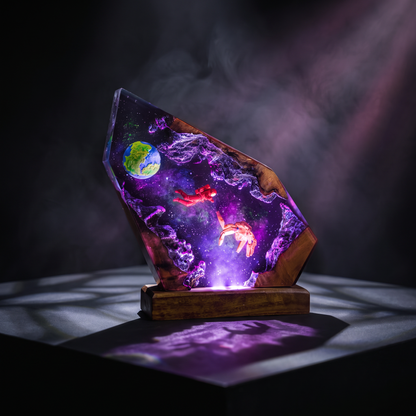 Rocky Resin Lamp V3 - Project Hail Mary illuminating a cosmic scene with astronauts and Earth.