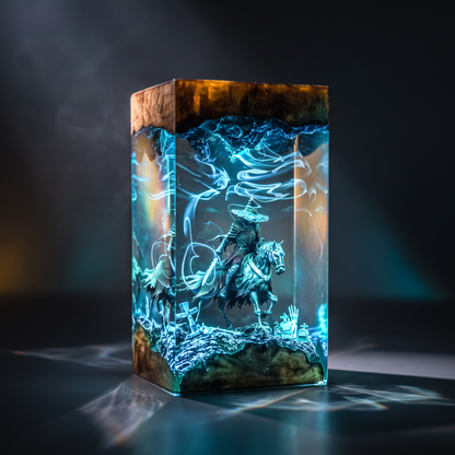 Headless Horseman Resin Lamp V3 - Halloween with illuminated details and a ghostly theme.