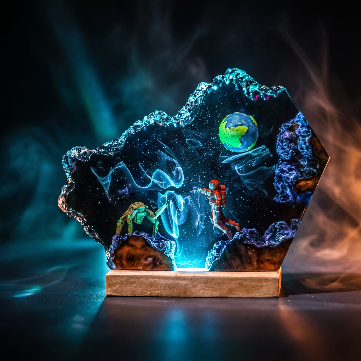Rocky Resin Lamp V2 - Project Hail Mary showcasing a glowing space scene with figures in a resin design.