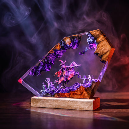 Headless HorseMan Resin Lamp V2 - Halloween showcased with eerie lighting and graveyard scene.