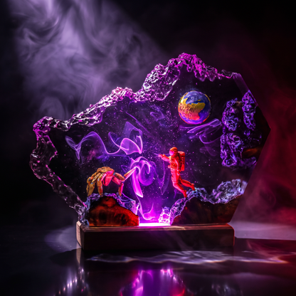 Rocky Resin Lamp V2 - Project Hail Mary beautifully showcasing a cosmic scene with a space-themed design.