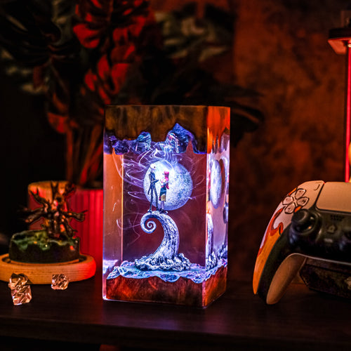 Jack Skellington & Sally Resin Lamp V2 – Spiral Hill RGB Light