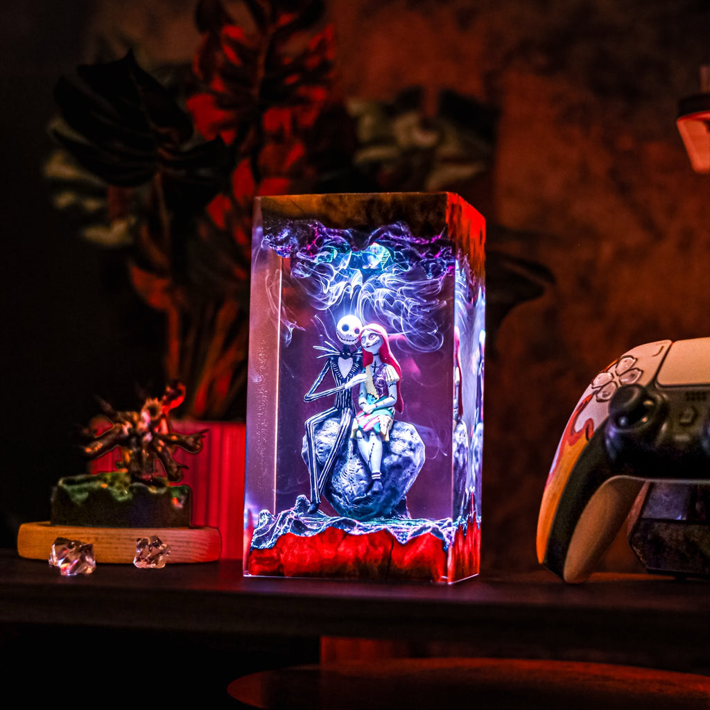 Jack Skellington Sally Resin Lamp | Warm LED Light NightmareBeforeChristmas | Lumiverse Resin