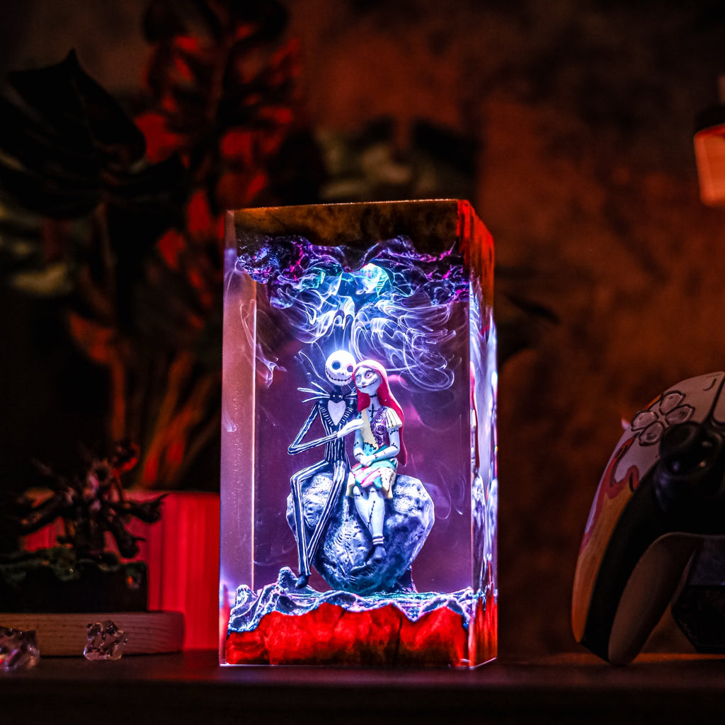 Jack Skellington Sally Resin Lamp | Warm LED Light NightmareBeforeChristmas | Lumiverse Resin