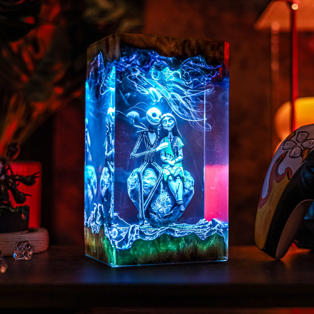 Jack Skellington Sally Resin Lamp | Warm LED Light NightmareBeforeChristmas | Lumiverse Resin