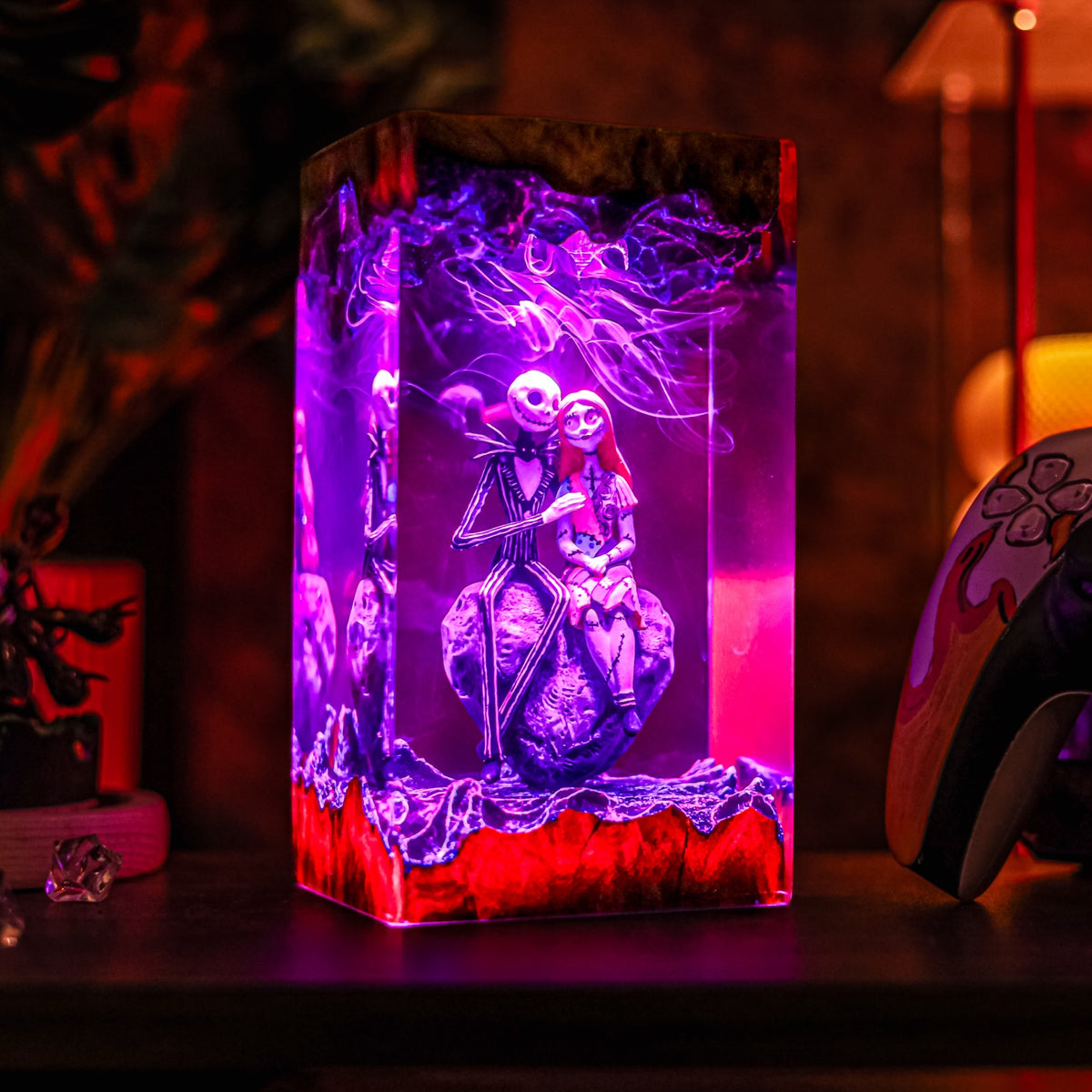 Jack Skellington Sally Resin Lamp | Warm LED Light NightmareBeforeChristmas | Lumiverse Resin