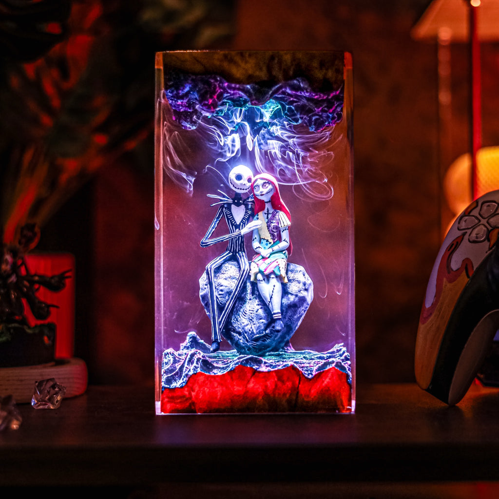 Jack Skellington Sally Resin Lamp | Warm LED Light NightmareBeforeChristmas | Lumiverse Resin