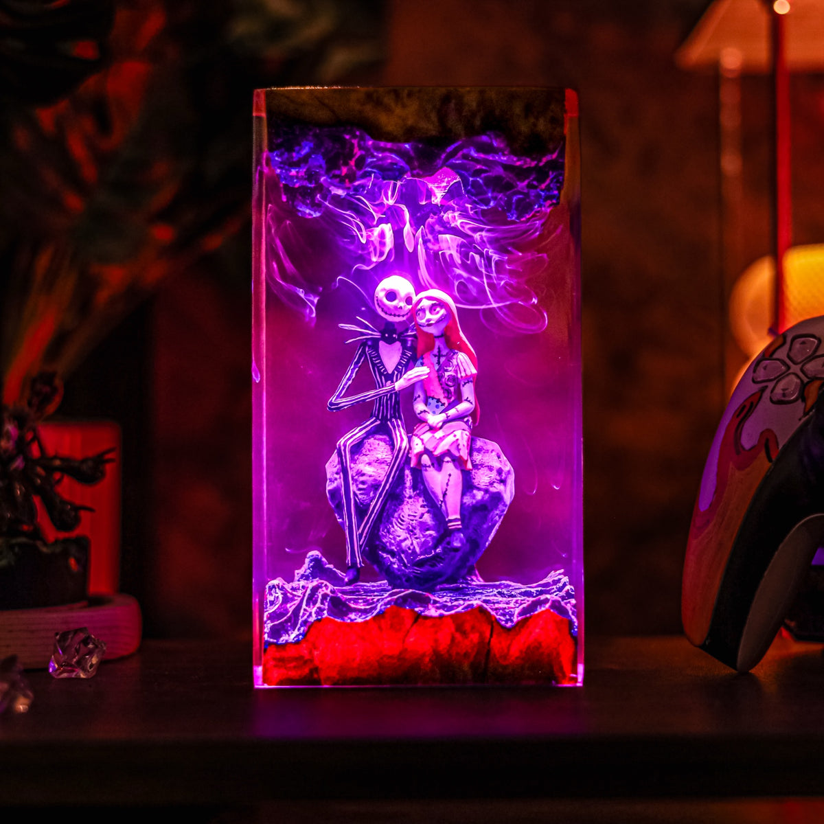 Jack Skellington Sally Resin Lamp | Warm LED Light NightmareBeforeChristmas | Lumiverse Resin