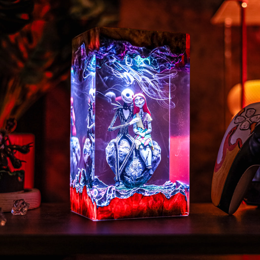Jack Skellington Sally Resin Lamp | Warm LED Light NightmareBeforeChristmas | Lumiverse Resin