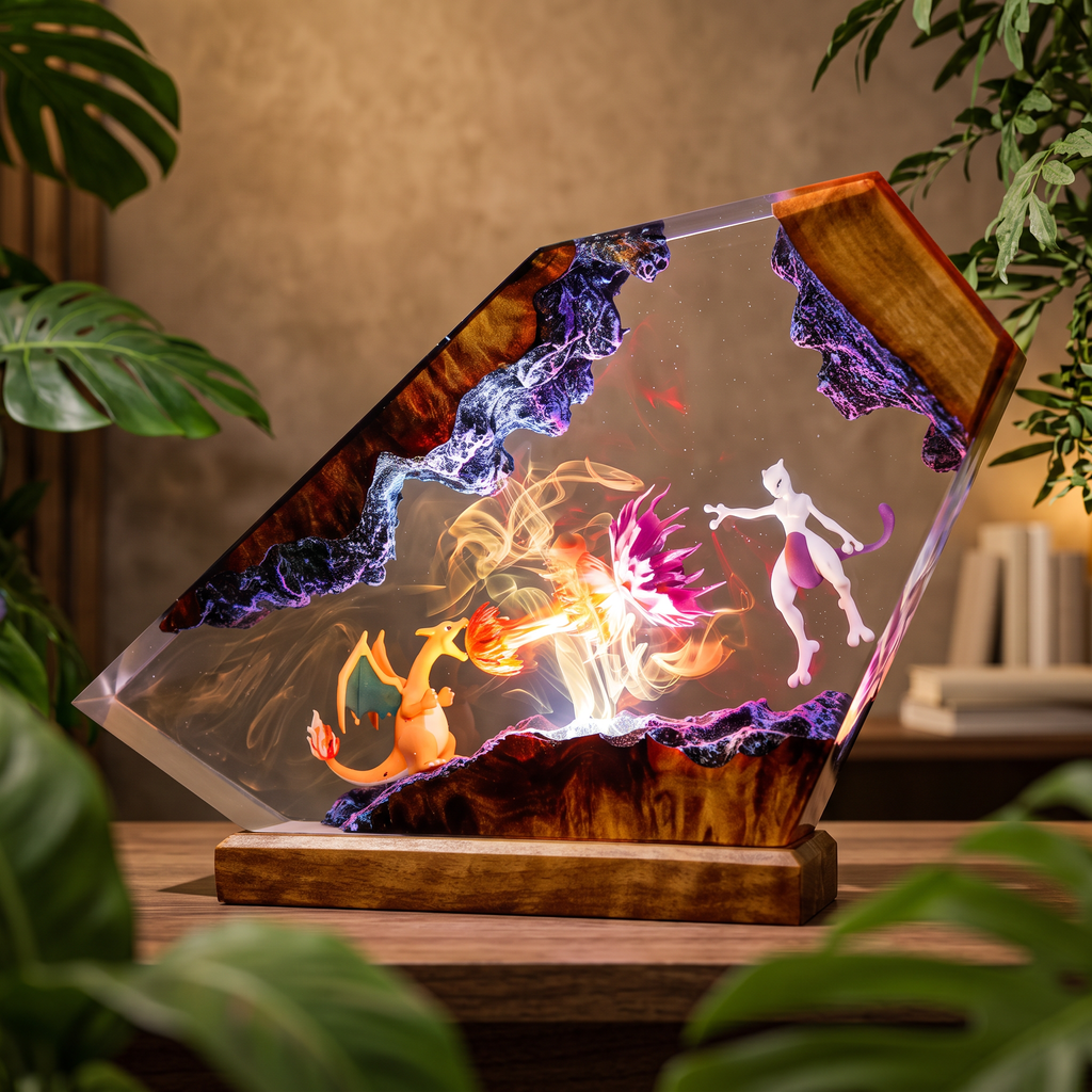 Mewtwo Resin Lamp | Pokemon Gift | Lumiverse Resin