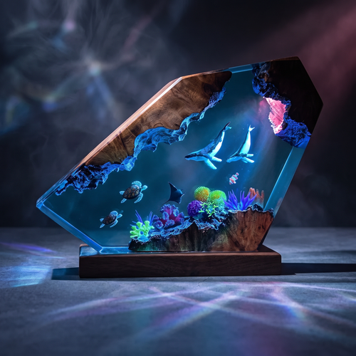 Ocean Wildlife Resin Lamp - Handmade LED Decor