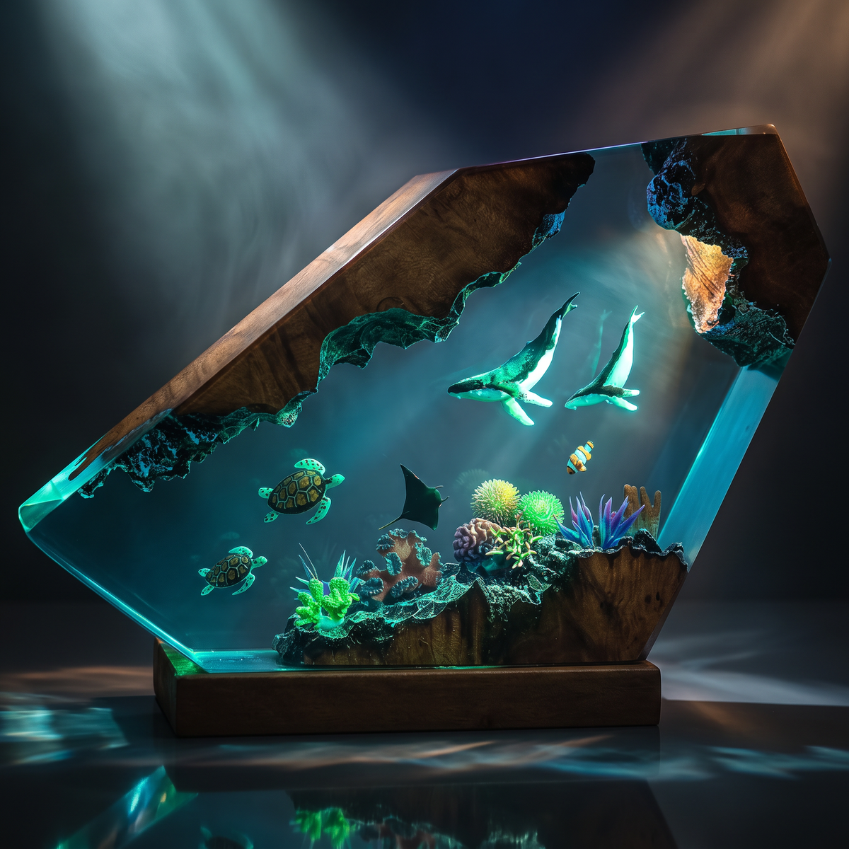 Ocean Wildlife Resin Lamp | Warm LED Light Ocean | Lumiverse Resin
