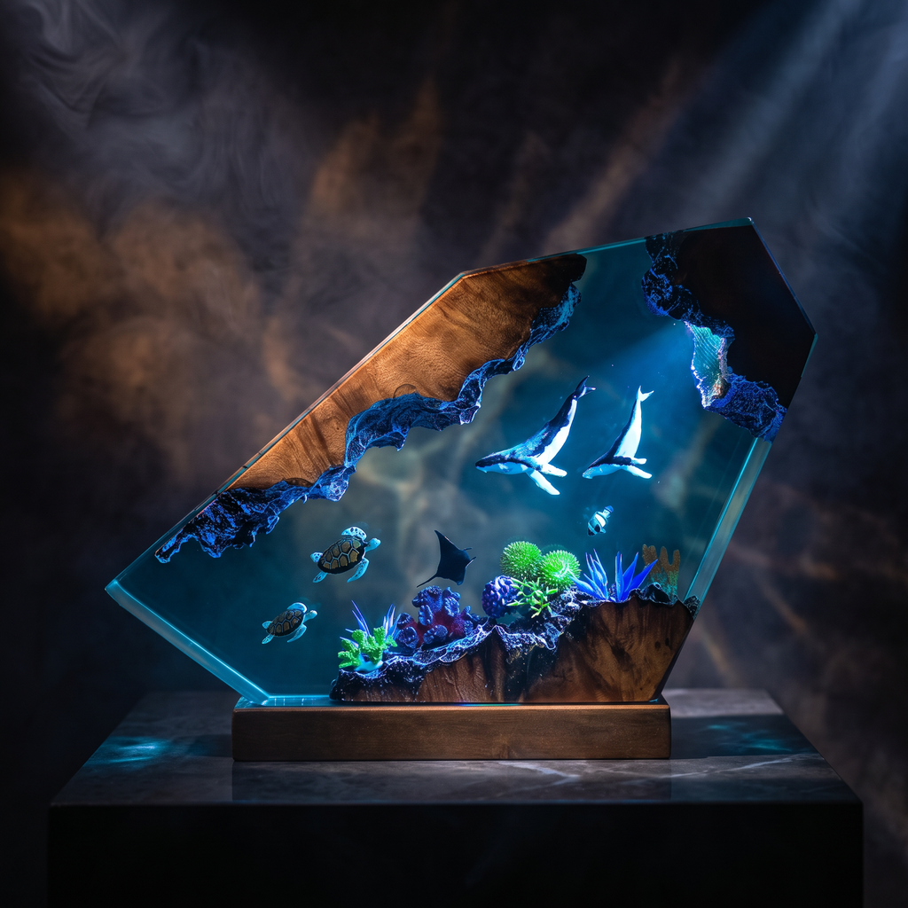 Ocean Wildlife Resin Lamp | Warm LED Light Ocean | Lumiverse Resin