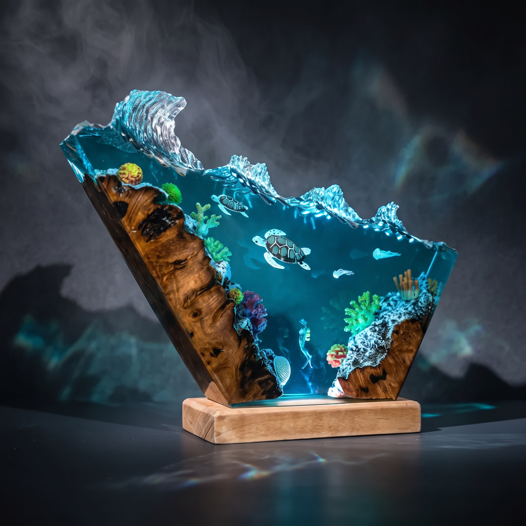 Sea Turtle Resin Lamp | Multicolor LED Glow Ocean | Lumiverse Resin