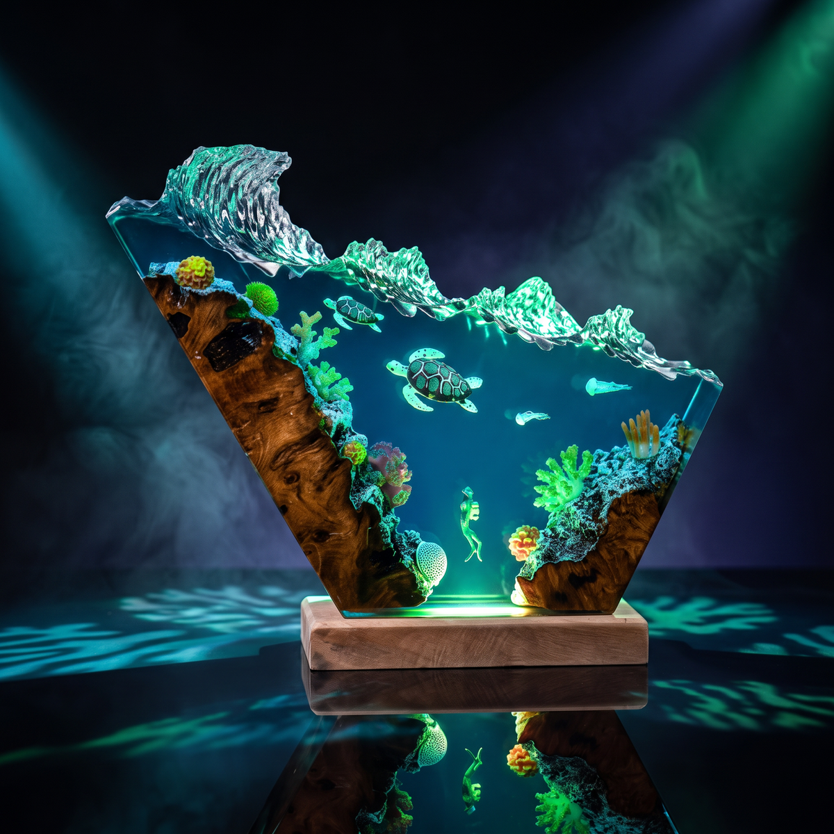 Sea Turtle Resin Lamp | Multicolor LED Glow Ocean | Lumiverse Resin