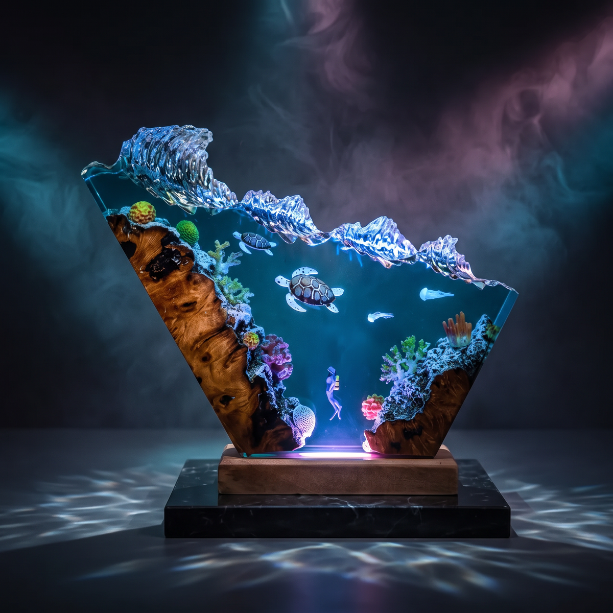 Sea Turtle Resin Lamp | Multicolor LED Glow Ocean | Lumiverse Resin