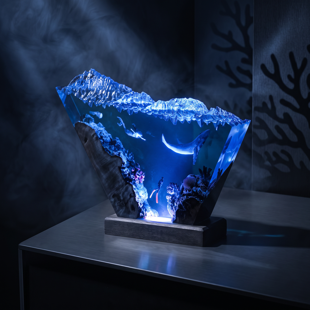 Whale Mermaid Resin Lamp | Handmade Ocean LED | Lumiverse Resin