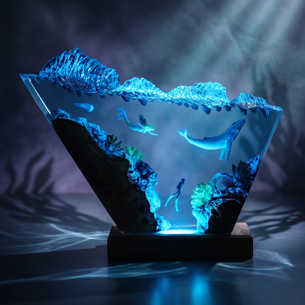 Whale Mermaid Resin Lamp | Handmade Ocean LED | Lumiverse Resin